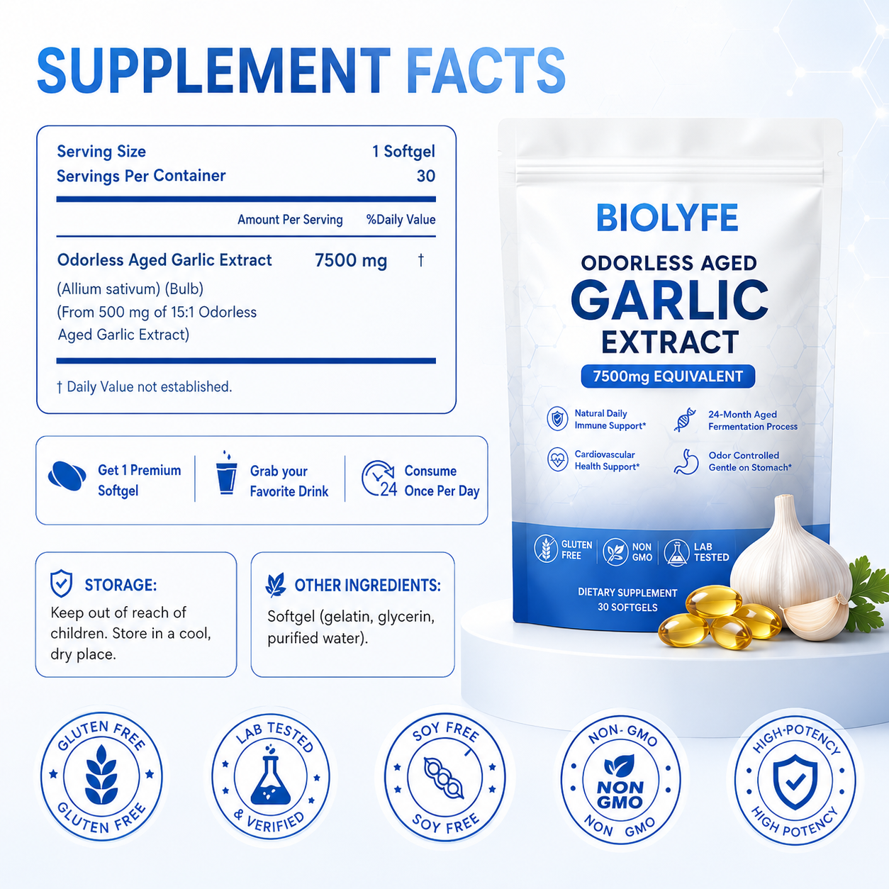 Aged Garlic Extract - 7500mg Odorless Softgels